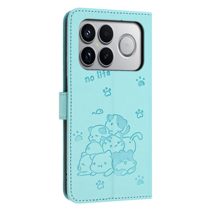 For Redmi K90 Pro Max / Poco F8 Ultra Embossed Kitten Phone Leather Case with Lanyard(Mint Green)
