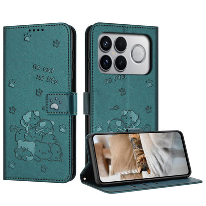 For Redmi K90 Pro Max / Poco F8 Ultra Embossed Kitten Phone Leather Case with Lanyard(Dark Green)