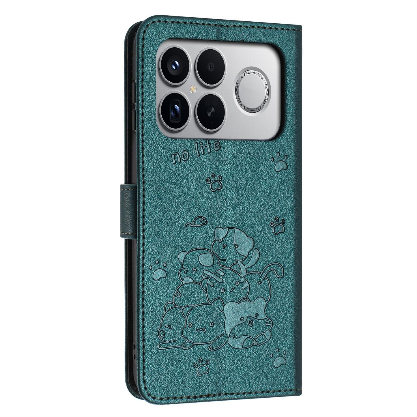 For Redmi K90 Pro Max / Poco F8 Ultra Embossed Kitten Phone Leather Case with Lanyard(Dark Green)