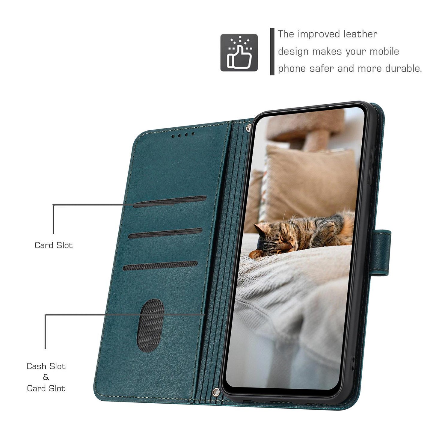 For Redmi K90 Pro Max / Poco F8 Ultra Embossed Kitten Phone Leather Case with Lanyard(Dark Green)