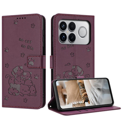 For Redmi K90 Pro Max / Poco F8 Ultra Embossed Kitten Phone Leather Case with Lanyard(Wine Red)