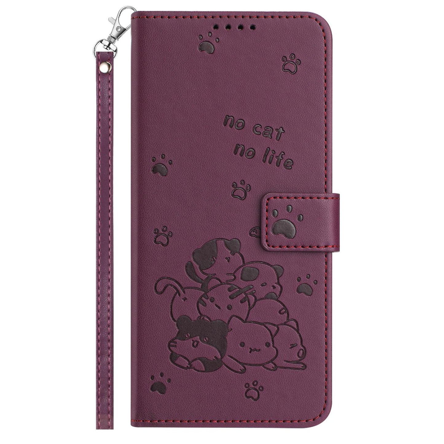For Redmi K90 Pro Max / Poco F8 Ultra Embossed Kitten Phone Leather Case with Lanyard(Wine Red)