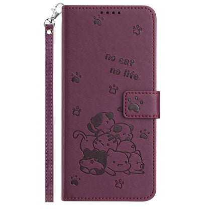 For Redmi K90 Pro Max / Poco F8 Ultra Embossed Kitten Phone Leather Case with Lanyard(Wine Red)