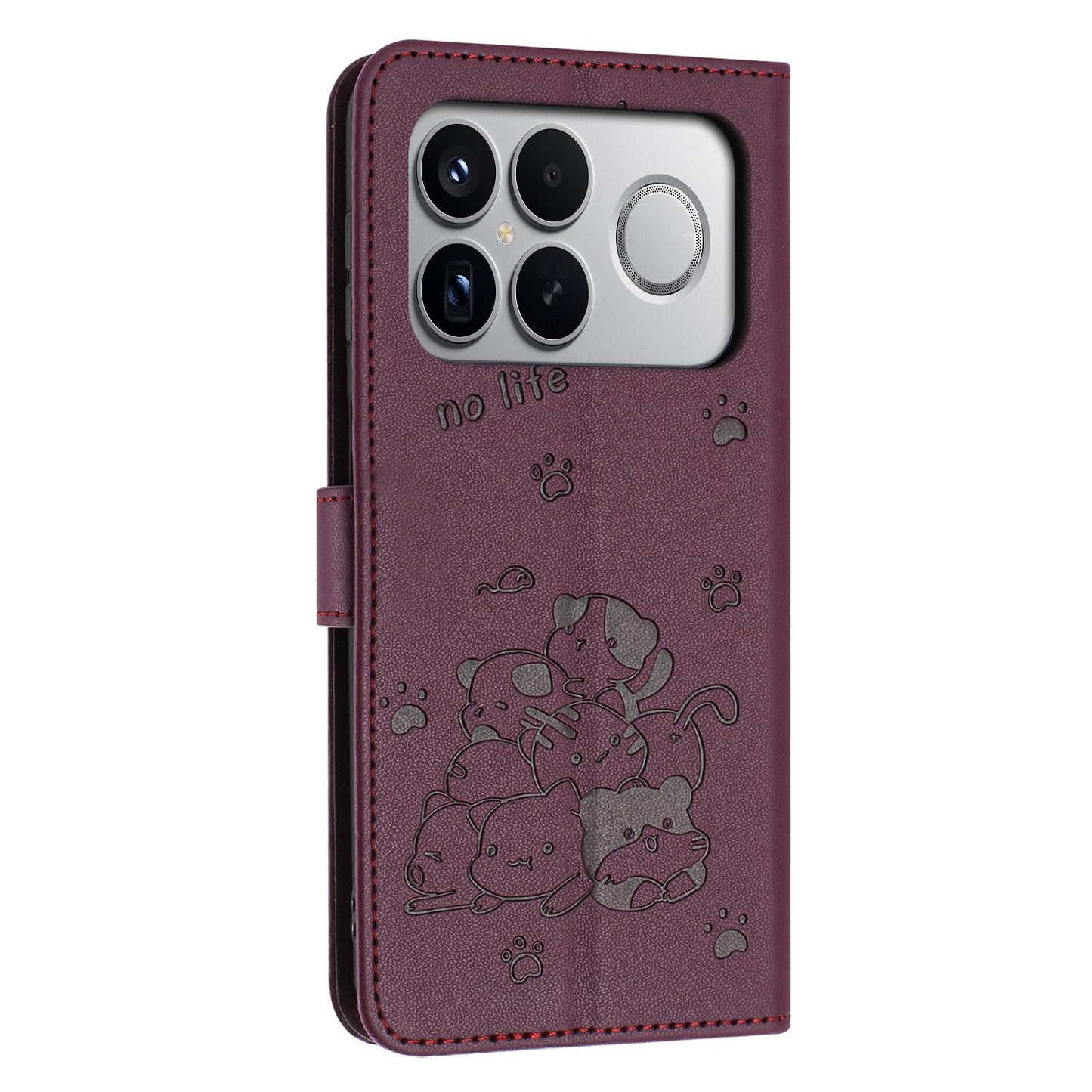 For Redmi K90 Pro Max / Poco F8 Ultra Embossed Kitten Phone Leather Case with Lanyard(Wine Red)