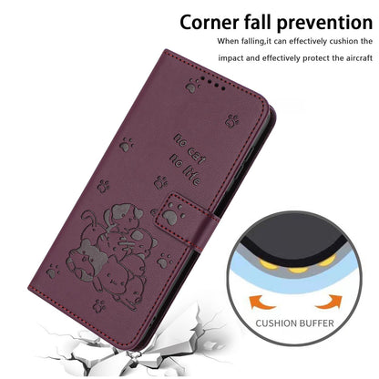 For Redmi K90 Pro Max / Poco F8 Ultra Embossed Kitten Phone Leather Case with Lanyard(Wine Red)