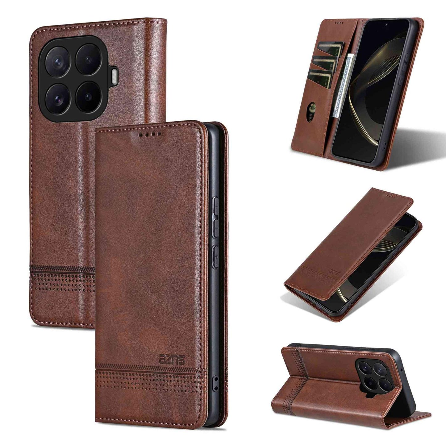 For Xiaomi 17T Pro 5G AZNS Magnetic Calf Texture Flip Leather Phone Case(Dark Brown)
