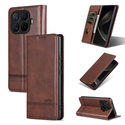 For Xiaomi 17T 5G AZNS Magnetic Calf Texture Flip Leather Phone Case(Dark Brown)