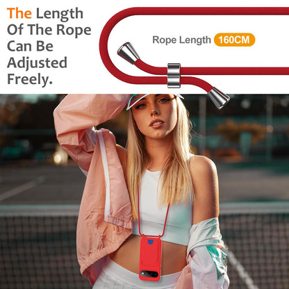 For Google Pixel 11 Integrated Card Bag Solid Color Liquid Silicone Phone Case with Lanyard - Red - EDA007189112A