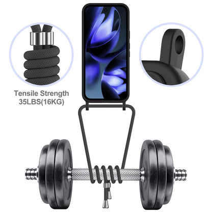 For Google Pixel 11 Integrated Card Bag Solid Color Liquid Silicone Phone Case with Lanyard - Black - EDA007189112C