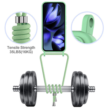 For Google Pixel 11 Pro Integrated Card Bag Solid Color Liquid Silicone Phone Case with Lanyard - Green - EDA007189113B