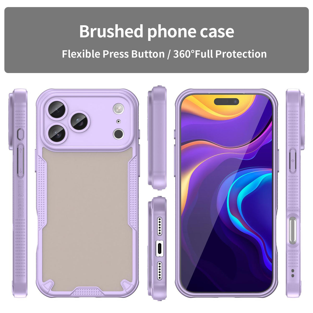 For iPhone 18 Pro Max Armor Glaze PC Hybrid TPU Phone Case - Purple - EDA007225340E