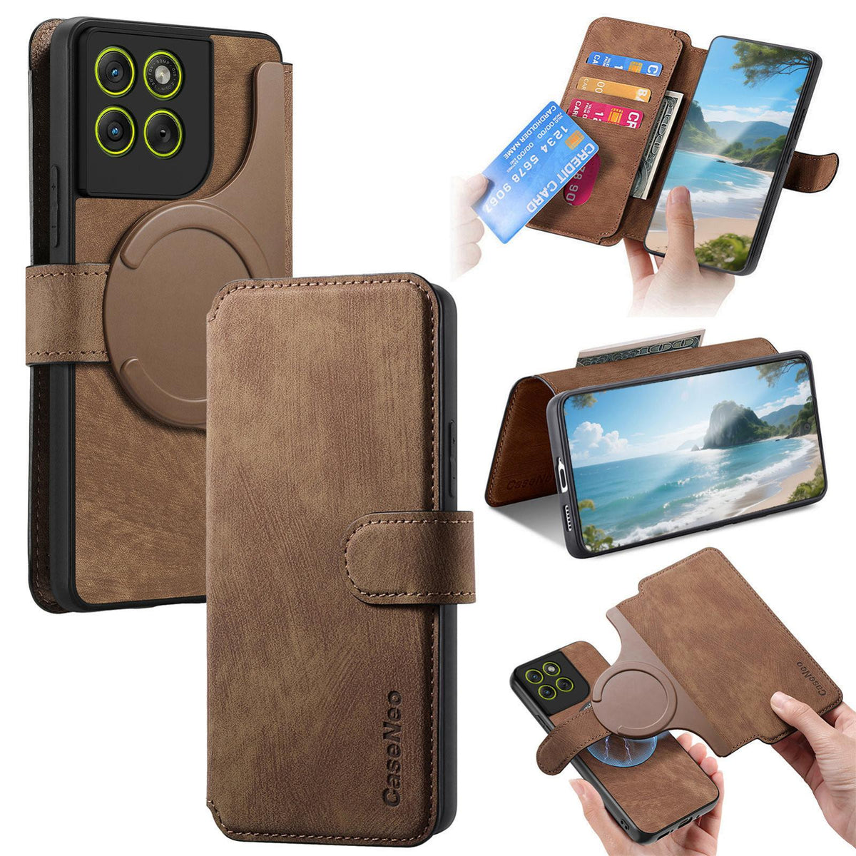 For Motorola Moto G67 Power 5G CaseNeo MagSafe RFID Anti-theft Retro Leather Phone Case - Brown - EDA007225928B