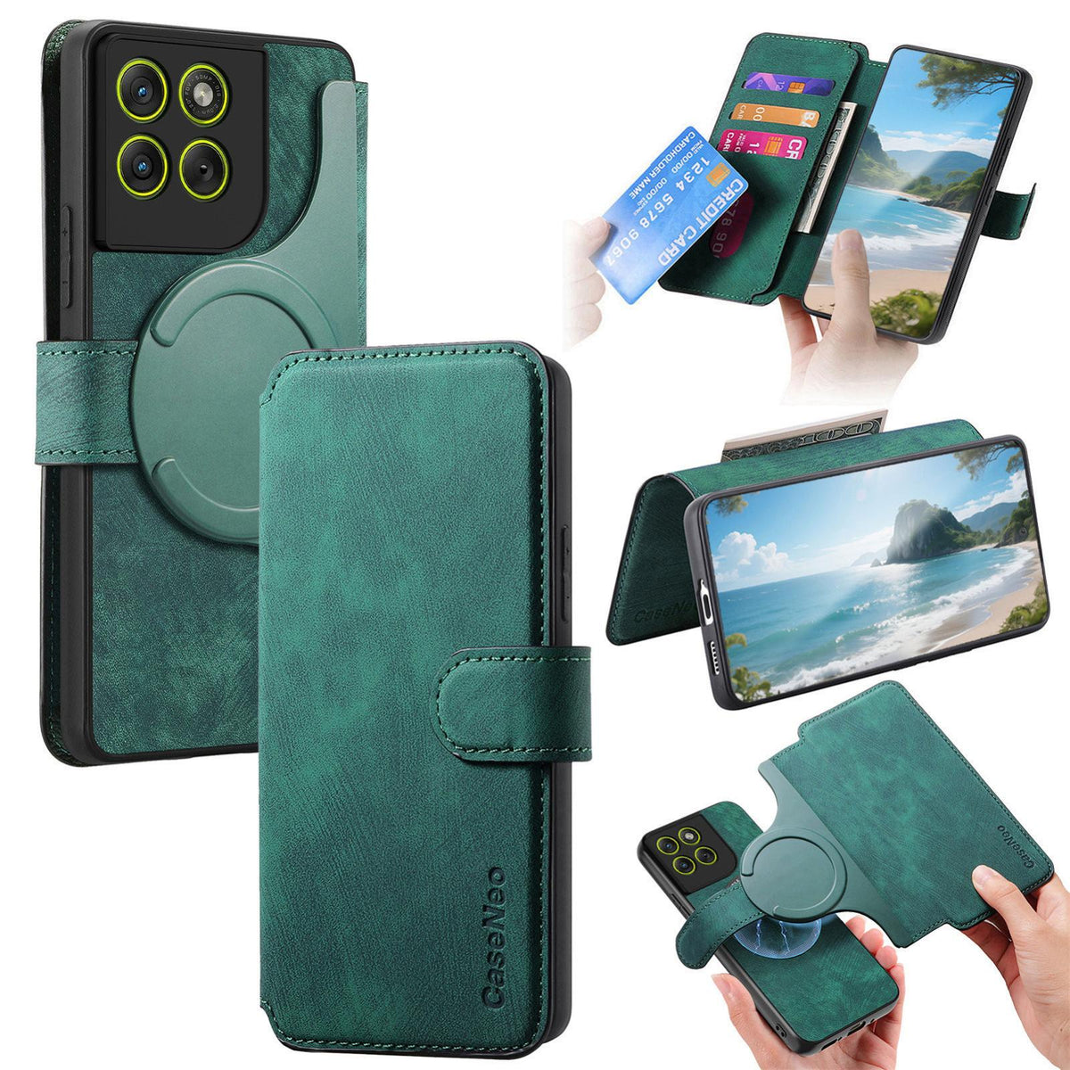 For Motorola Moto G67 Power 5G CaseNeo MagSafe RFID Anti-theft Retro Leather Phone Case - Green - EDA007225928D