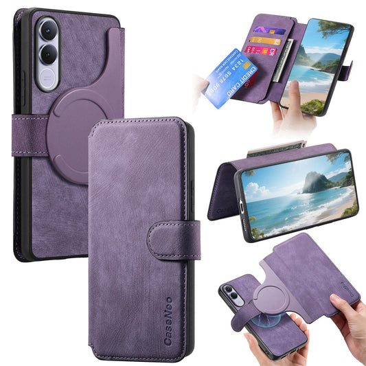 For vivo V70 FE 5G CaseNeo MagSafe RFID Anti-theft Retro Leather Phone Case - Purple - EDA007226021F