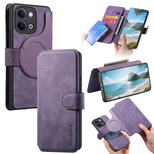 For vivo Y60 5G / Y05 4G / Y21 5G / Y11d 5G CaseNeo MagSafe RFID Anti-theft Retro Leather Phone Case - Purple - EDA007226022F