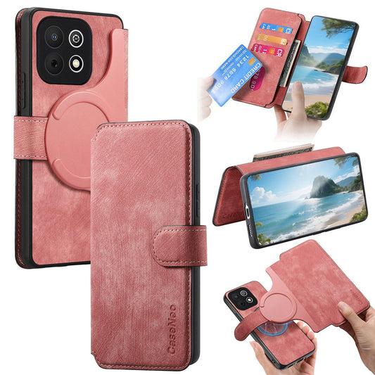 For Huawei Enjoy 90 Plus 5G CaseNeo MagSafe RFID Anti-theft Retro Leather Phone Case - Pink - EDA007226116E
