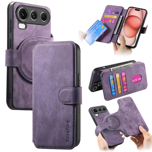 For Honor 600 Super Edition CaseNeo MagSafe RFID Anti-theft Retro Leather Phone Case - Purple - EDA007226225F