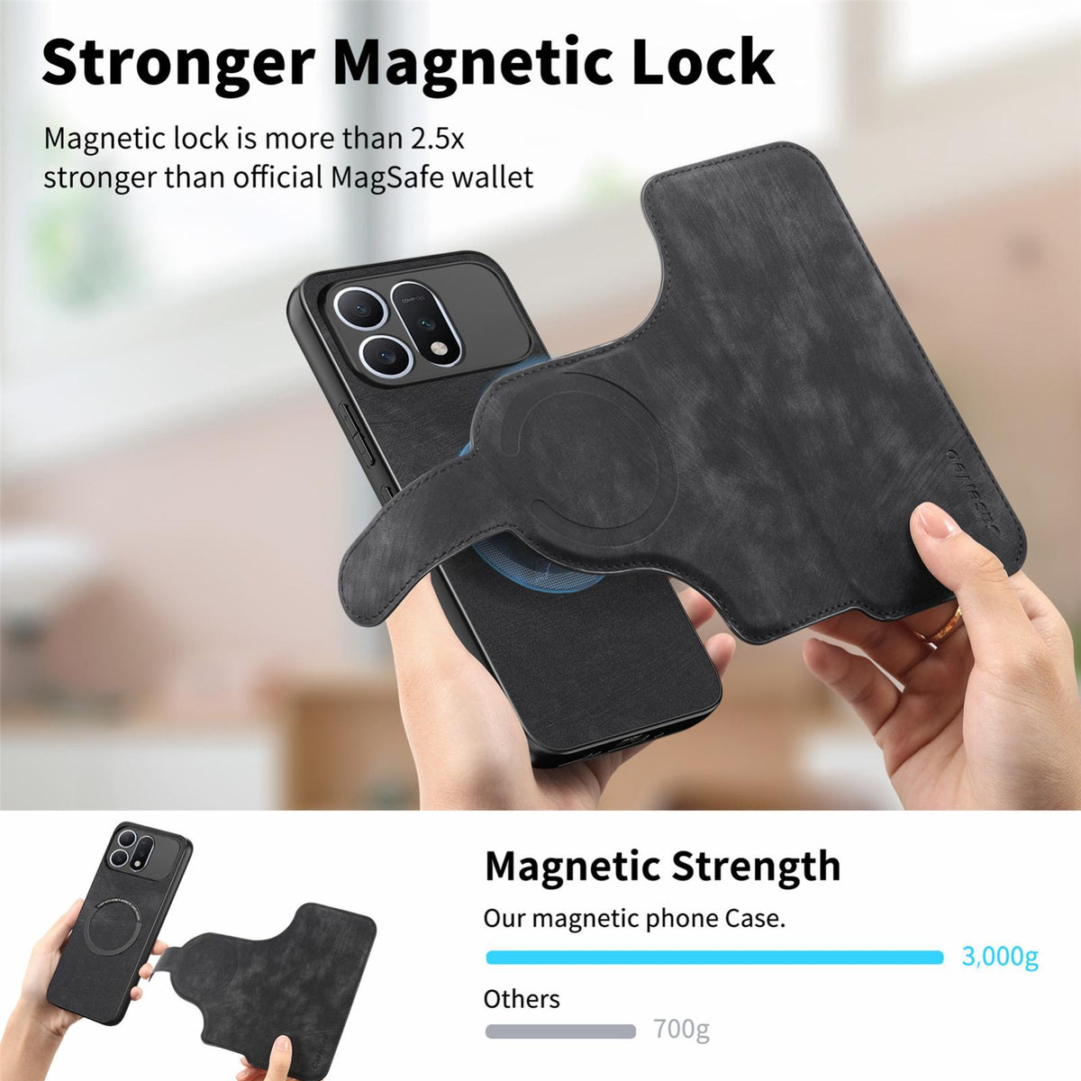For Honor Win Turbo 5G CaseNeo MagSafe RFID Anti-theft Retro Leather Phone Case - Black - EDA007226226A