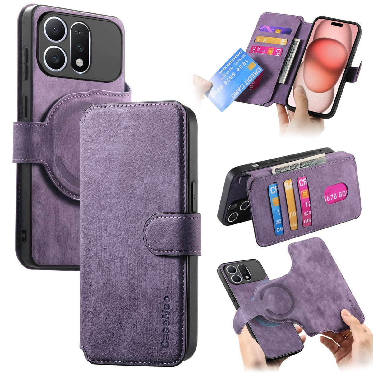 For Honor Win Turbo 5G CaseNeo MagSafe RFID Anti-theft Retro Leather Phone Case - Purple - EDA007226226F