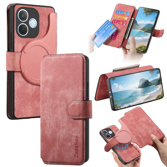 For OPPO A6s Pro 5G Global CaseNeo MagSafe RFID Anti-theft Retro Leather Phone Case - Pink - EDA007231227E