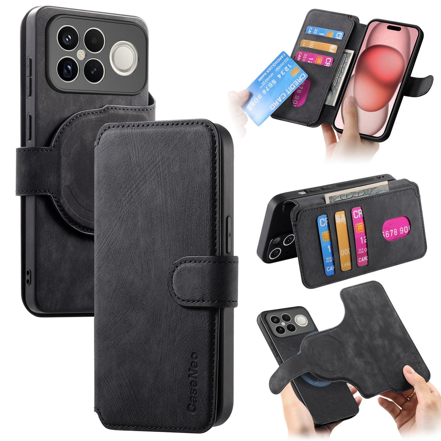 For Redmi K90 Pro Max / Poco F8 Ultra CaseNeo MagSafe RFID Anti-theft Retro Leather Phone Case(Black)