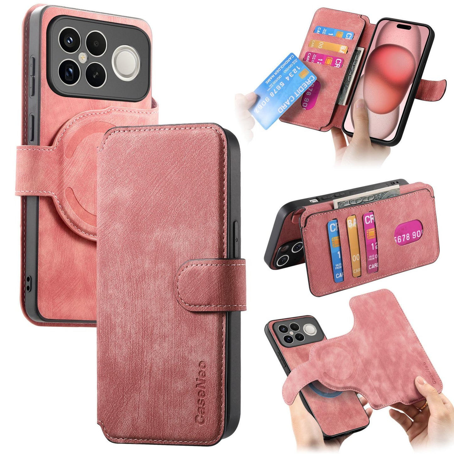 For Redmi K90 Pro Max / Poco F8 Ultra CaseNeo MagSafe RFID Anti-theft Retro Leather Phone Case(Pink)