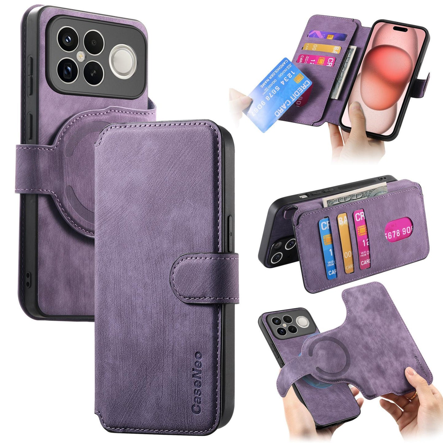 For Redmi K90 Pro Max / Poco F8 Ultra CaseNeo MagSafe RFID Anti-theft Retro Leather Phone Case(Purple)