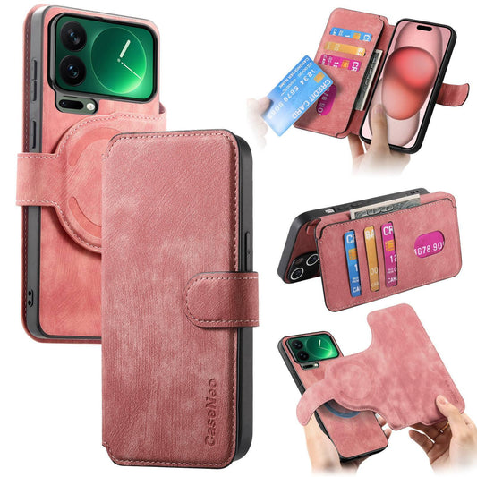 For Xiaomi 17 Pro Max CaseNeo MagSafe RFID Anti-theft Retro Leather Phone Case - Pink - EDA007235718E