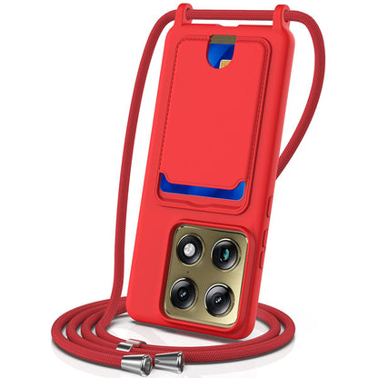 For Motorola Signature 5G / Edge 70 Ultra Integrated Card Bag Solid Color Liquid Silicone Phone Case with Lanyard - Red - EDA007261021A