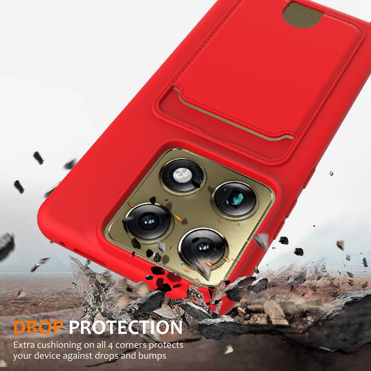 For Motorola Signature 5G / Edge 70 Ultra Integrated Card Bag Solid Color Liquid Silicone Phone Case with Lanyard - Red - EDA007261021A