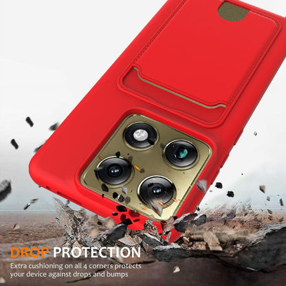 For Motorola Signature 5G / Edge 70 Ultra Integrated Card Bag Solid Color Liquid Silicone Phone Case with Lanyard - Red - EDA007261021A