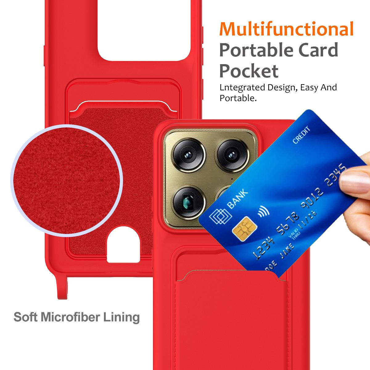 For Motorola Signature 5G / Edge 70 Ultra Integrated Card Bag Solid Color Liquid Silicone Phone Case with Lanyard - Red - EDA007261021A