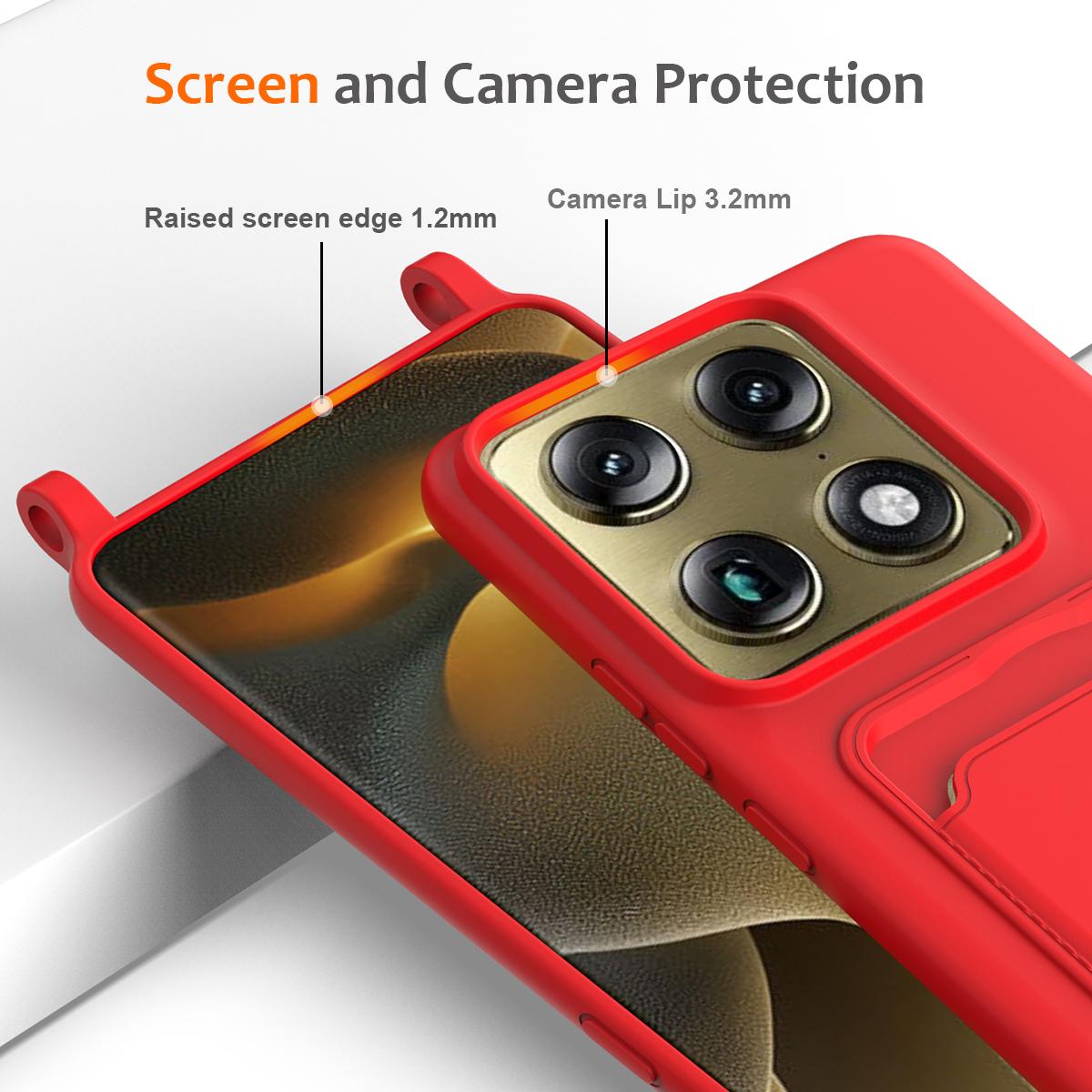 For Motorola Signature 5G / Edge 70 Ultra Integrated Card Bag Solid Color Liquid Silicone Phone Case with Lanyard - Red - EDA007261021A