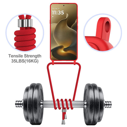 For Motorola Signature 5G / Edge 70 Ultra Integrated Card Bag Solid Color Liquid Silicone Phone Case with Lanyard - Red - EDA007261021A