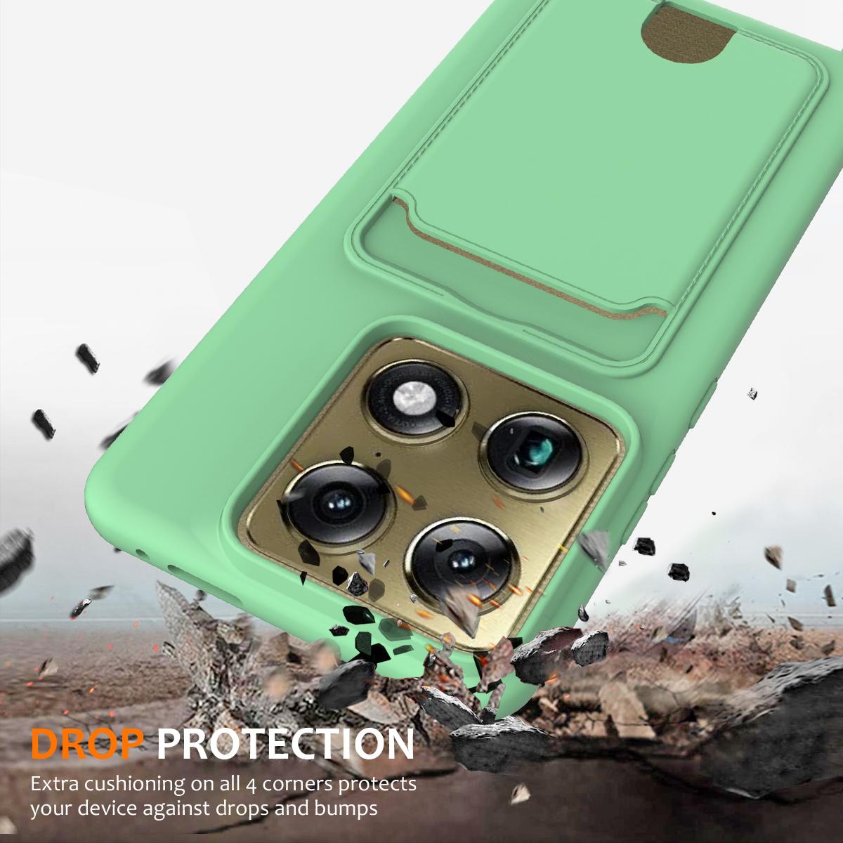 For Motorola Signature 5G / Edge 70 Ultra Integrated Card Bag Solid Color Liquid Silicone Phone Case with Lanyard - Green - EDA007261021B