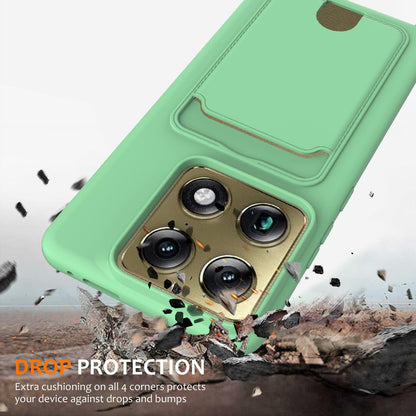 For Motorola Signature 5G / Edge 70 Ultra Integrated Card Bag Solid Color Liquid Silicone Phone Case with Lanyard - Green - EDA007261021B