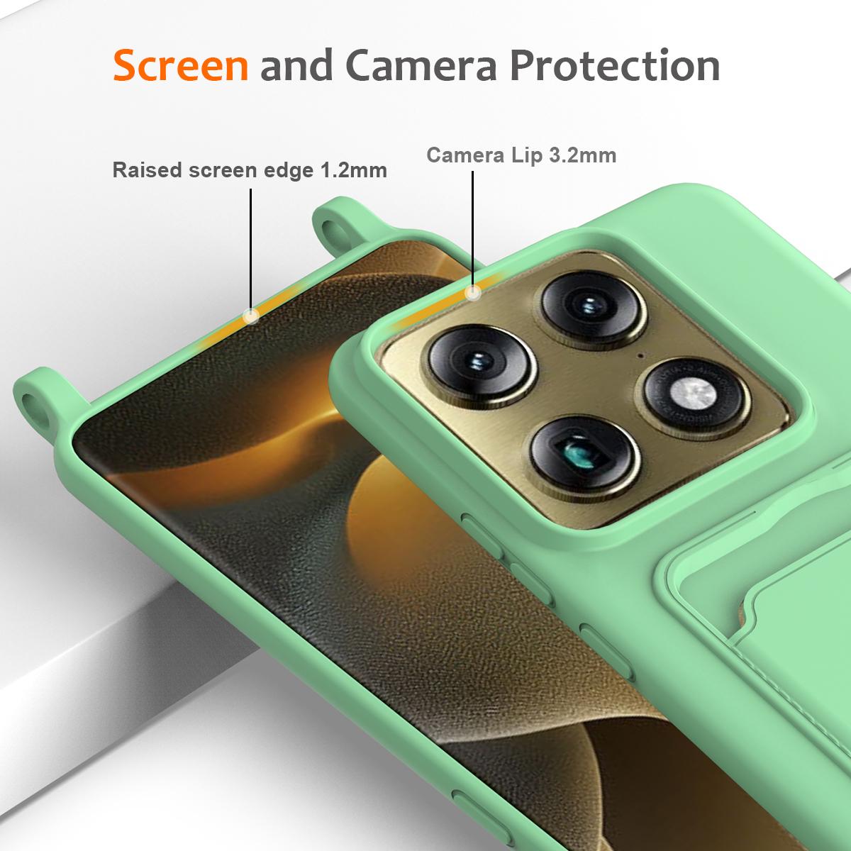 For Motorola Signature 5G / Edge 70 Ultra Integrated Card Bag Solid Color Liquid Silicone Phone Case with Lanyard - Green - EDA007261021B