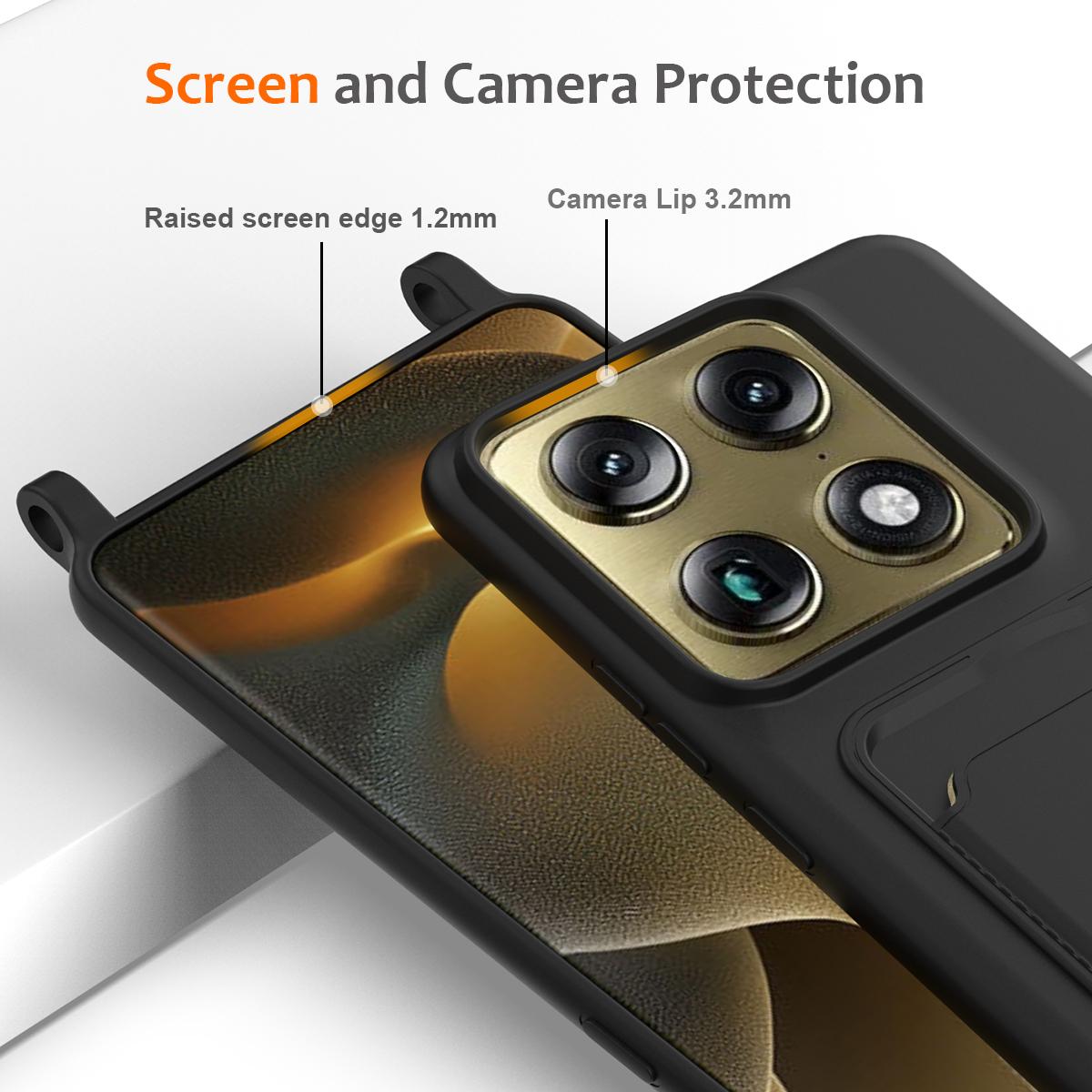 For Motorola Signature 5G / Edge 70 Ultra Integrated Card Bag Solid Color Liquid Silicone Phone Case with Lanyard - Black - EDA007261021C