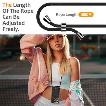 For Motorola Signature 5G / Edge 70 Ultra Integrated Card Bag Solid Color Liquid Silicone Phone Case with Lanyard - Black - EDA007261021C