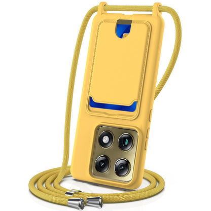 For Motorola Signature 5G / Edge 70 Ultra Integrated Card Bag Solid Color Liquid Silicone Phone Case with Lanyard - Yellow - EDA007261021D