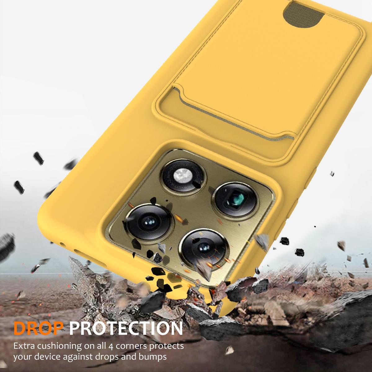 For Motorola Signature 5G / Edge 70 Ultra Integrated Card Bag Solid Color Liquid Silicone Phone Case with Lanyard - Yellow - EDA007261021D