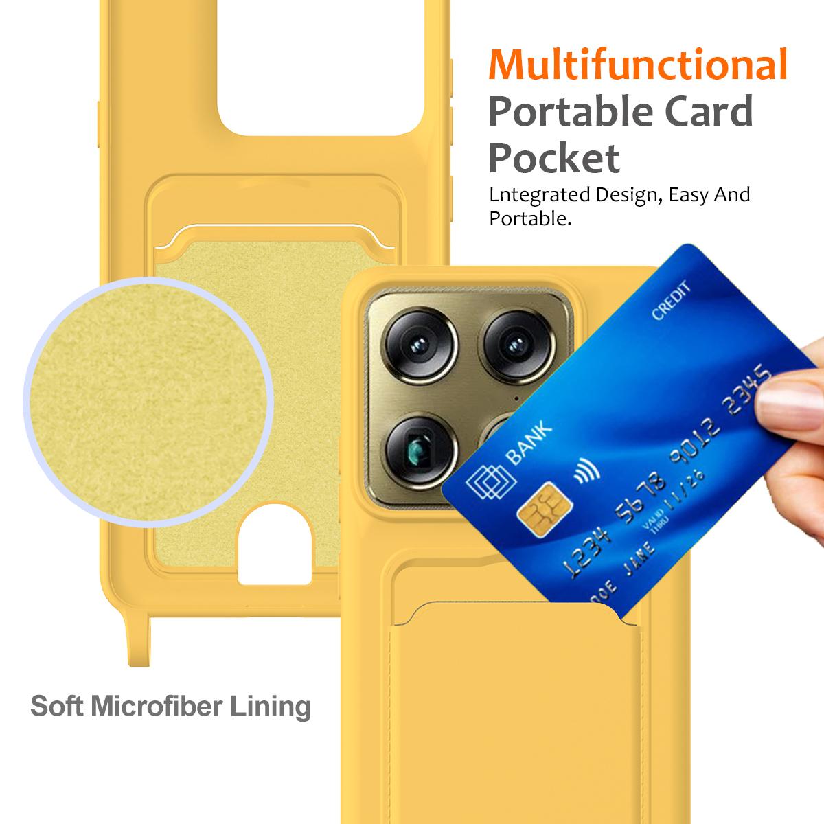 For Motorola Signature 5G / Edge 70 Ultra Integrated Card Bag Solid Color Liquid Silicone Phone Case with Lanyard - Yellow - EDA007261021D