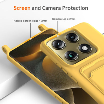 For Motorola Signature 5G / Edge 70 Ultra Integrated Card Bag Solid Color Liquid Silicone Phone Case with Lanyard - Yellow - EDA007261021D