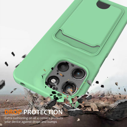 For Motorola Moto G Max 5G / G87 5G Integrated Card Bag Solid Color Liquid Silicone Phone Case with Lanyard - Green - EDA007261023B