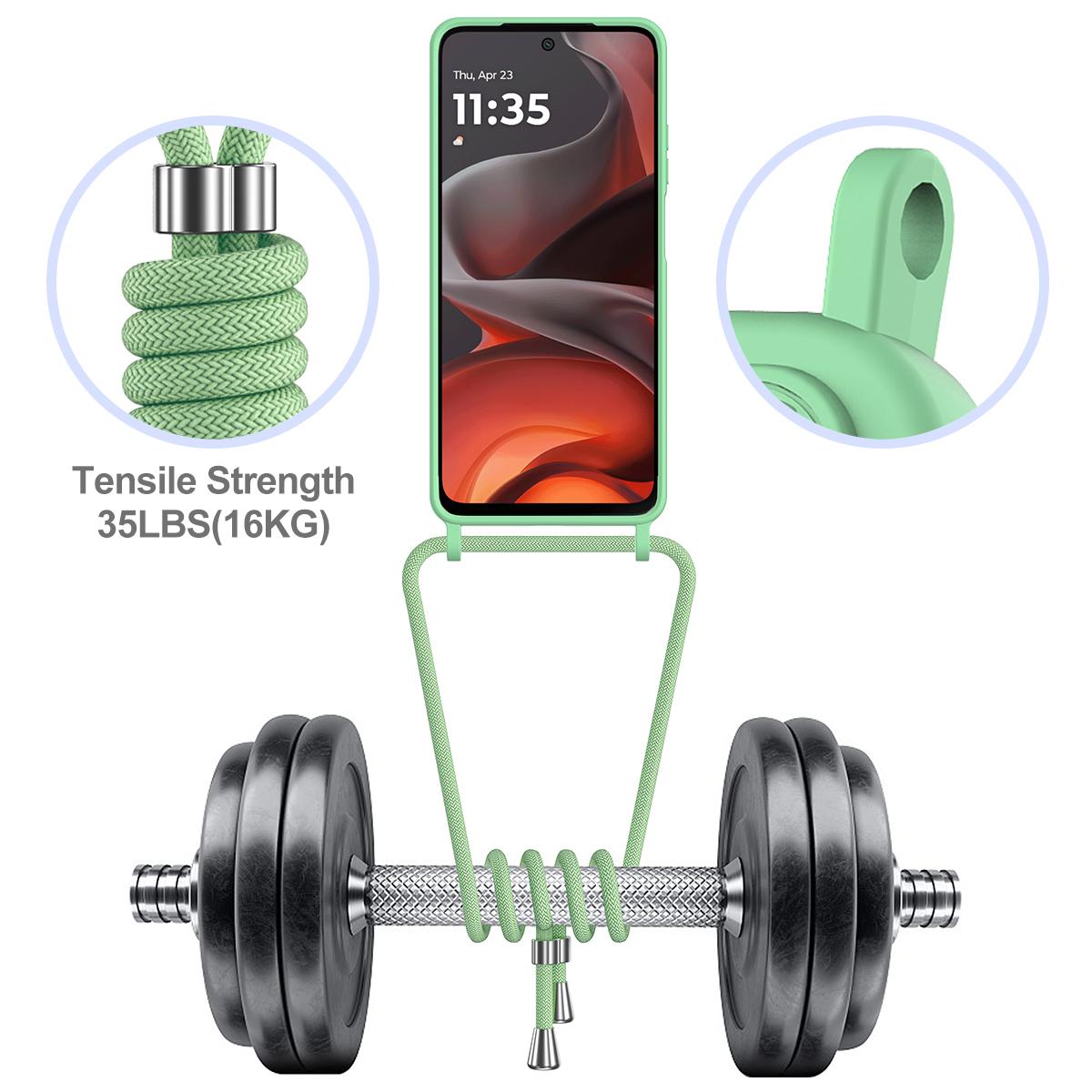 For Motorola Moto G Max 5G / G87 5G Integrated Card Bag Solid Color Liquid Silicone Phone Case with Lanyard - Green - EDA007261023B
