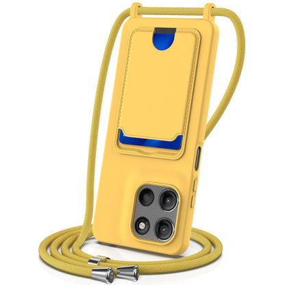 For Motorola Moto G Max 5G / G87 5G Integrated Card Bag Solid Color Liquid Silicone Phone Case with Lanyard - Yellow - EDA007261023D