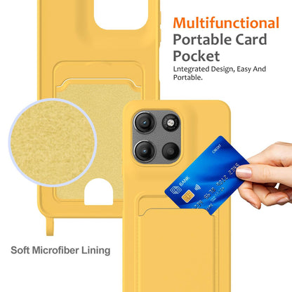 For Motorola Moto G Max 5G / G87 5G Integrated Card Bag Solid Color Liquid Silicone Phone Case with Lanyard - Yellow - EDA007261023D