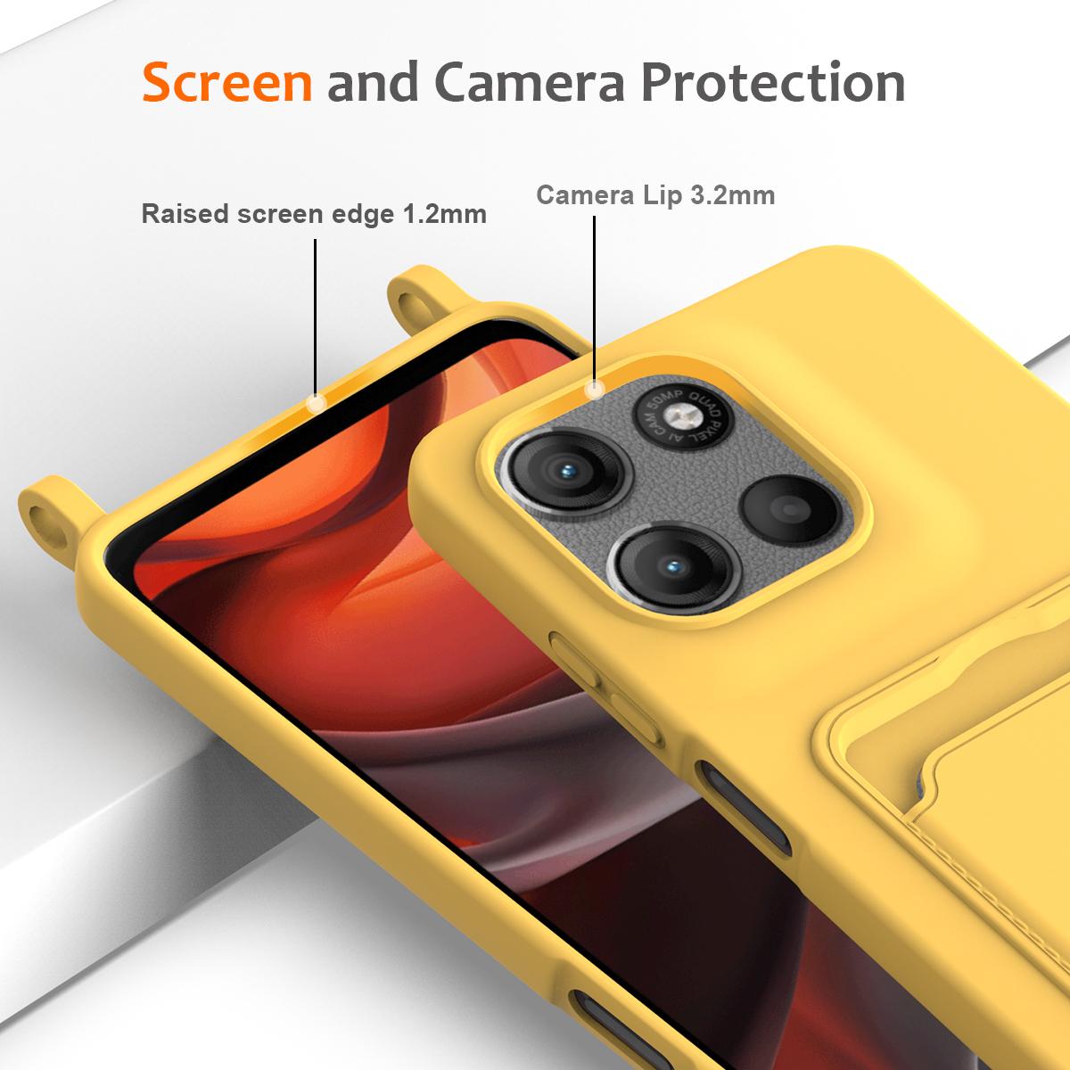 For Motorola Moto G Max 5G / G87 5G Integrated Card Bag Solid Color Liquid Silicone Phone Case with Lanyard - Yellow - EDA007261023D