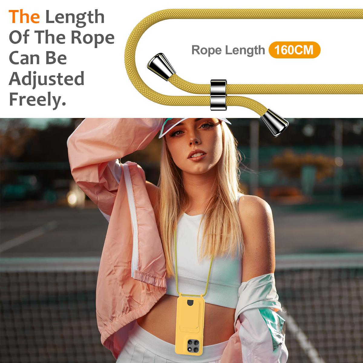 For Motorola Moto G Max 5G / G87 5G Integrated Card Bag Solid Color Liquid Silicone Phone Case with Lanyard - Yellow - EDA007261023D