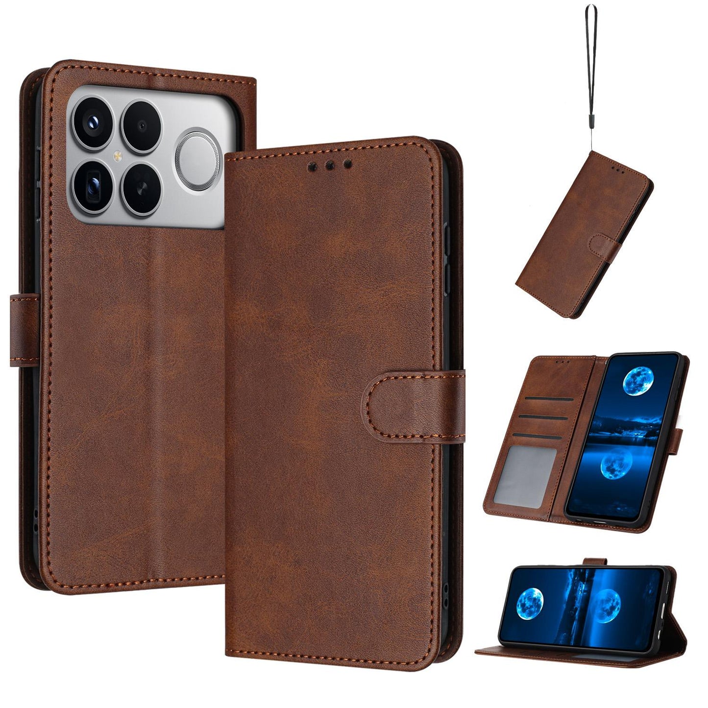For Redmi K90 Pro Max / Poco F8 Ultra Solid Calf Texture Flip Leather Phone Case(Brown)